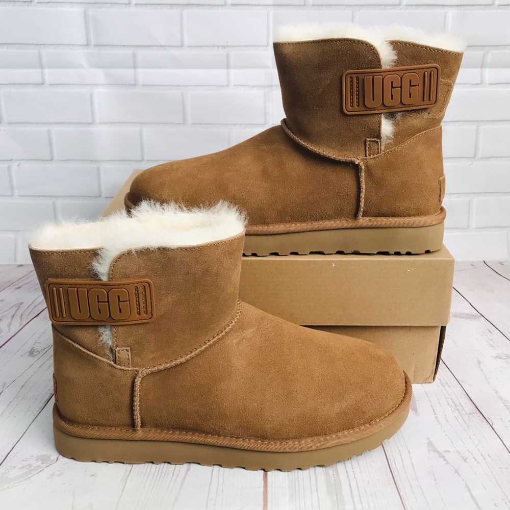 UGG Bailey mini logo strap Suede Boots with Shearling Lining